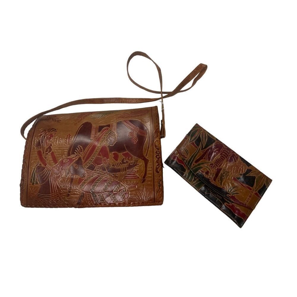 Vintage Multicolored Leather Handbag and wallet set